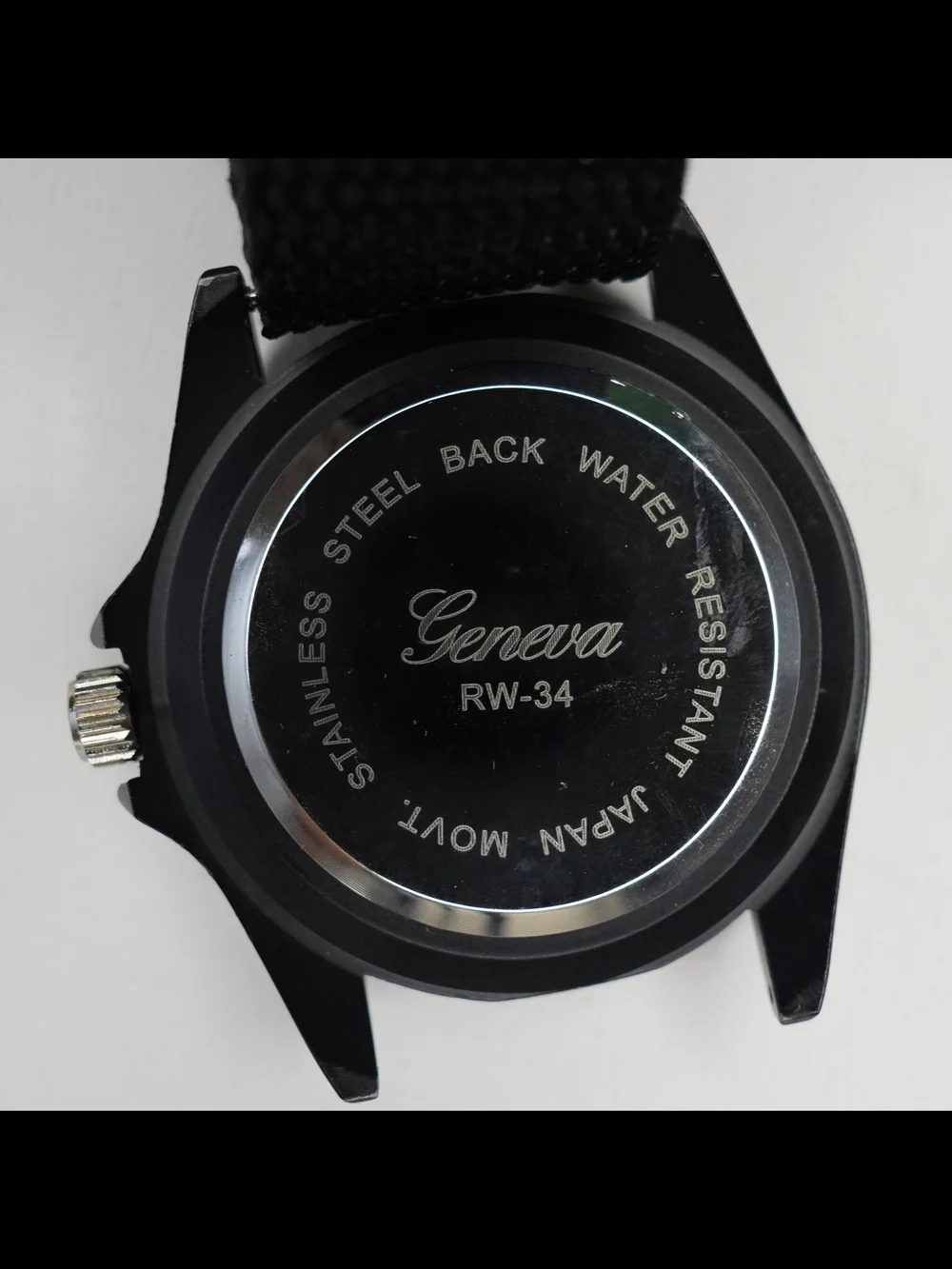 Geneva RW-34 Men's Quartz Sport Watch Luminous Dial Black Nylon Band Japan Movt